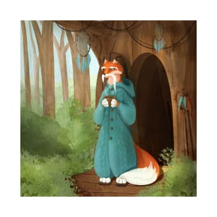 Wise cartoon fox in the forest T-Shirt