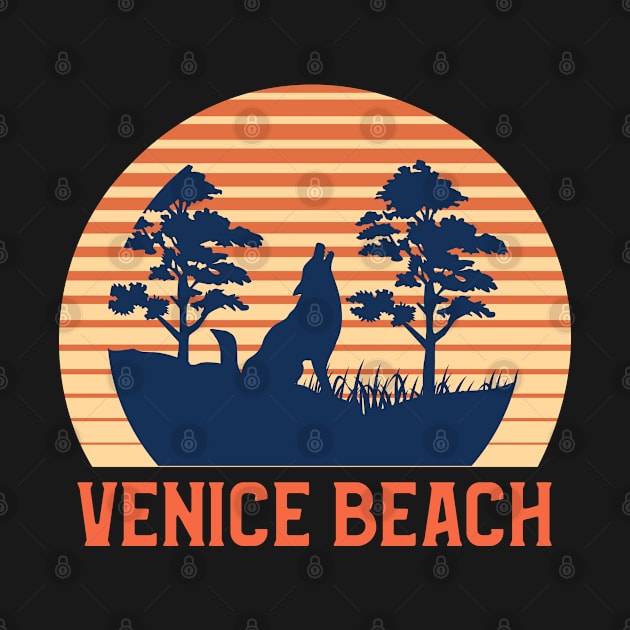 Venice Beach Sunset, Orange and Blue Sun, Gift for sunset lovers T-shirt, Wolf Howling at the Moon by AbsurdStore