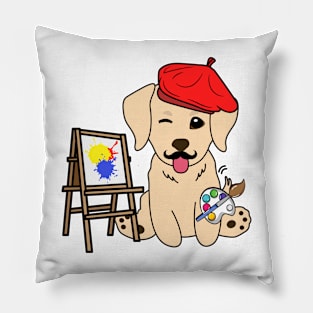 Funny golden retriever is a painter Pillow