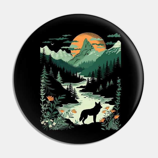 Majestic Wilderness: Lone Wolf and Mountain Landscape for her for him, men and women Pin by familycuteycom