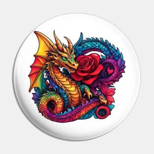 Dragon with rose Pin