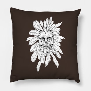 Skull in chrysanthemum flower - tattoo inspired hand drawing Pillow