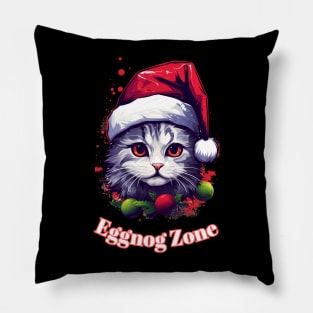 Eggnog Zone - Christmas Cat - Cute Graphic Quote Pillow