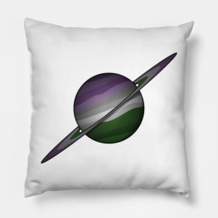 Planet and Rings in Genderqueer Pride Flag Colors Pillow