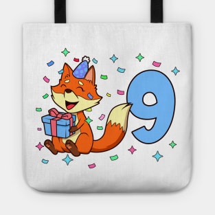 I am 9 with fox - boy birthday 9 years old Tote