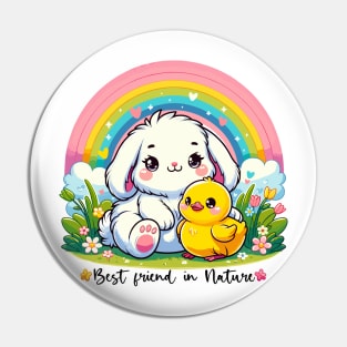 Fluffy Bunny and Duckling Rainbow Friendship Pin