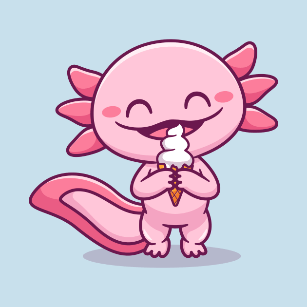 Cute Axolotl Eating Ice Cream Cone Cartoon by Catalyst Labs