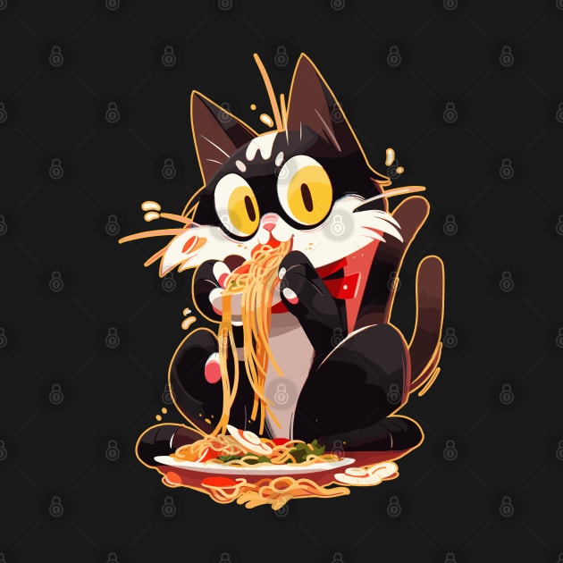 Black cat eating ramen by laverdeden