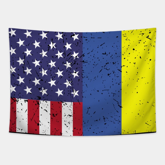 UKRAINIAN ROOTS TSHIRT | Half American Flag | UKRAINE Tapestry by petemphasis