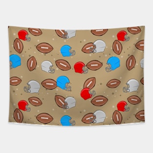 American Football - Helmet & Ball Seamless Pattern - Brown Background Tapestry