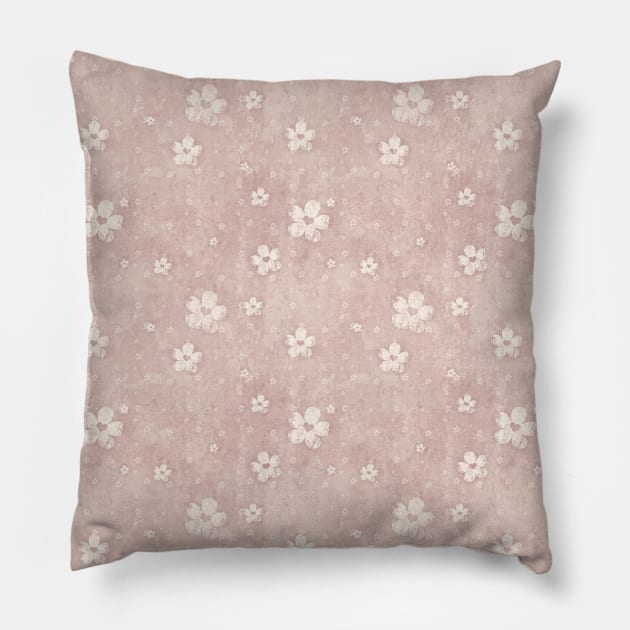 Blush Pink Grunge Flowers and Hearts Pattern Pillow by FabulouslyFestive