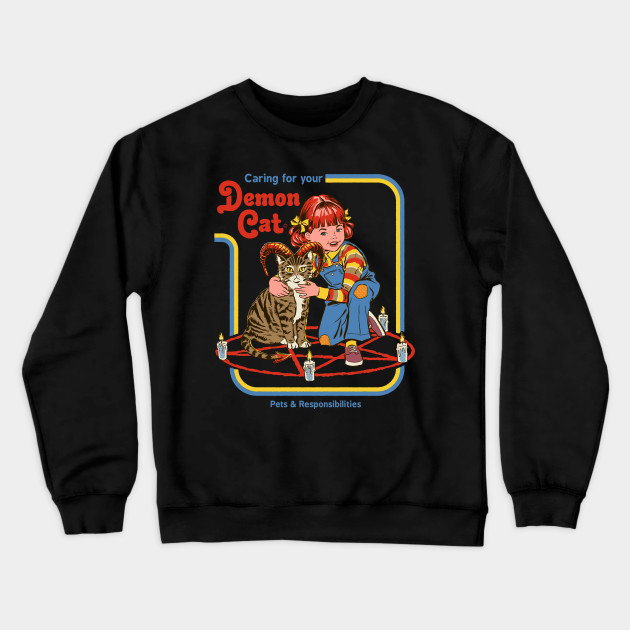 Caring For Your Demon Cat Cats Crewneck Sweatshirt Teepublic