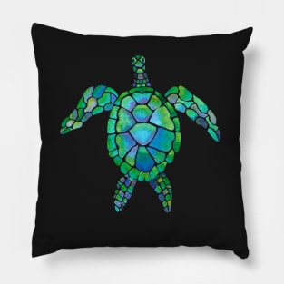 Sea Turtles & Friends on Ultramarine Blue by MarcyBrennanArt Pillow