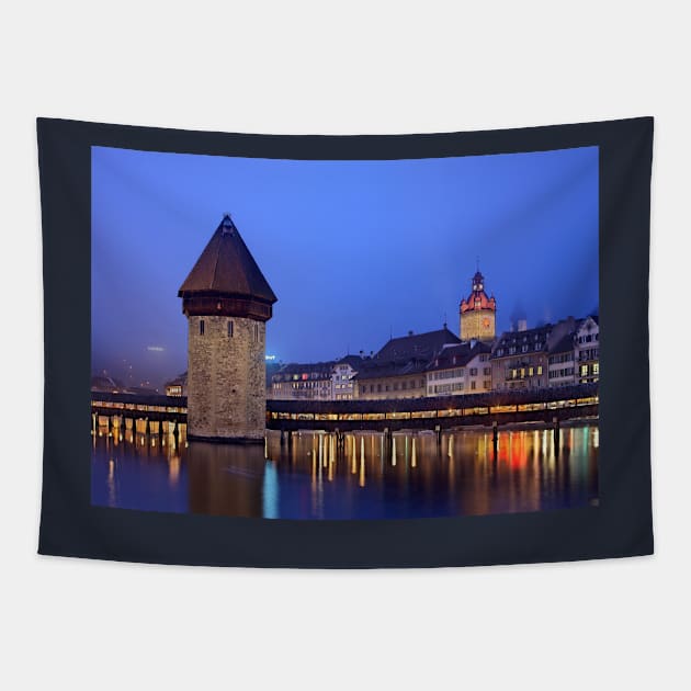 Foggy night in Lucerne Tapestry by Cretense72