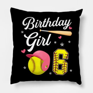 6Th Birthday Softball Player Themed Girls Six 6 Years Old Pillow