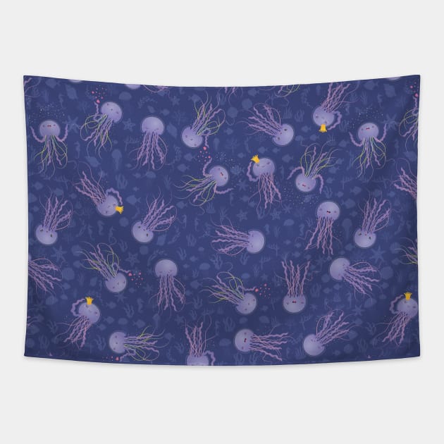Kawaii Jellyfish Underwater Tapestry by UniFox
