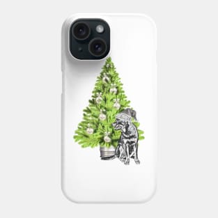 Rottweiler Christmas scene with Christmas tree and Santa hat Phone Case