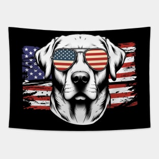 Labrador Retriever Patriotic Sunglasses American Flag 4th of July Tapestry
