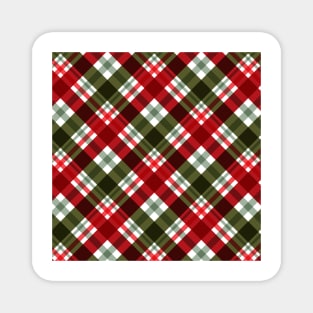 Red Cream and Green checked Tartan diagonal Plaid Pattern Magnet