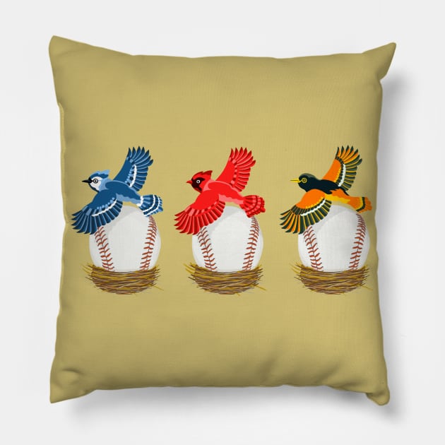 Play Ball! Blue Jay Cardinal Oriole Baseball Pillow by BullShirtCo