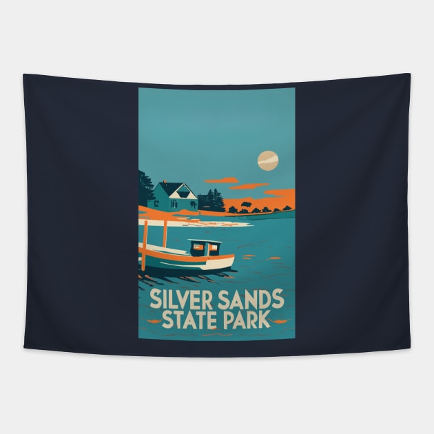 A Vintage Travel Art of the Silver Sands State Park - Connecticut - US Tapestry by goodoldvintage