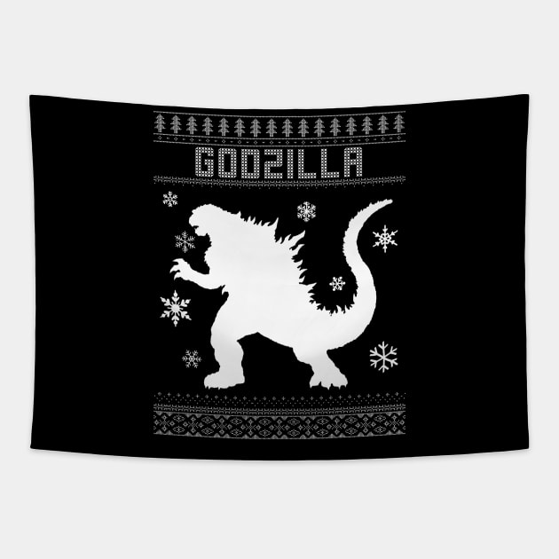 Godzilla Monster Silhouette Christmas Knit Pattern Tapestry by Bevatron