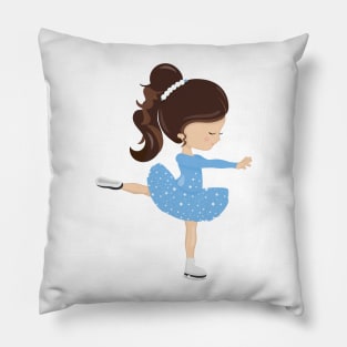 Figure Skating, Ice Skating Girl, Brown Hair Pillow