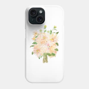 light orange peach color dahlia bouquet watercolor Phone Case