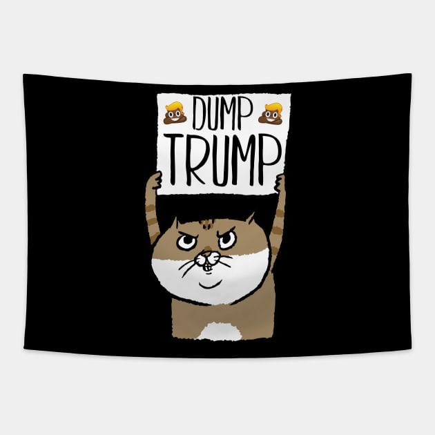 Funny Dump Trump Poop Emoticon Protest Cat Tapestry by CrankyTees