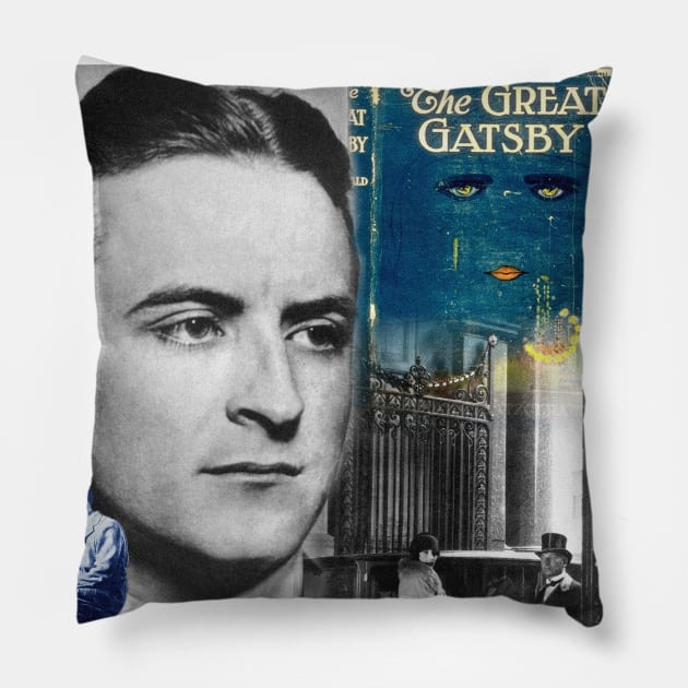 F. Scott Fitzgerald Collage Portrait Pillow by Dez53