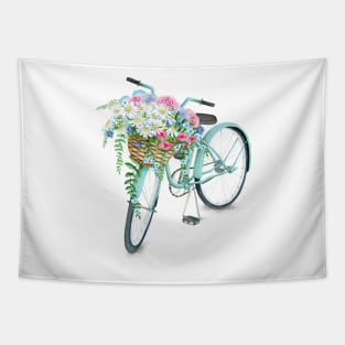 Vintage Aquamarine Bicycle with Flowers Tapestry