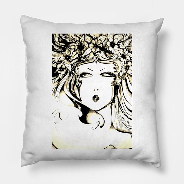 ART PRINT NOUVEAU HEAD FLORAL CRAFTS SKETCH Pillow by jacquline8689