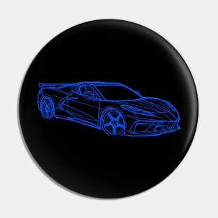 Blue C8 Corvette Racecar 3/4 view Silhouette Outline Blue Supercar Sports car Racing car Pin