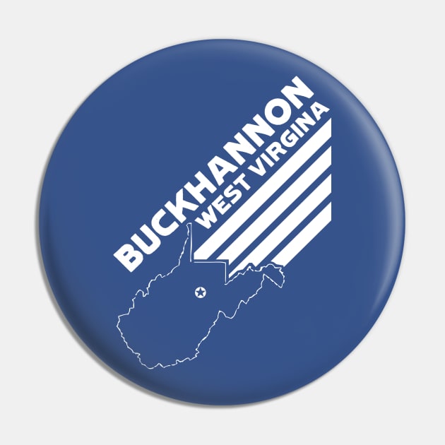 Buckhannon West Virginia with Stripes and State Outline - BLUE Pin by ellenmueller