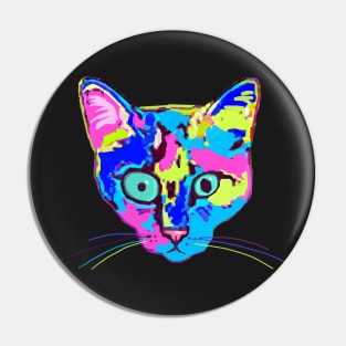 Psychedelic Rainbow-colored Weirdo Floating Cat Head Pin