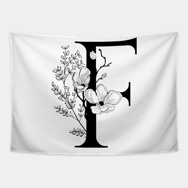 Letter F Monogram - Floral Initial Tapestry by ZenNature