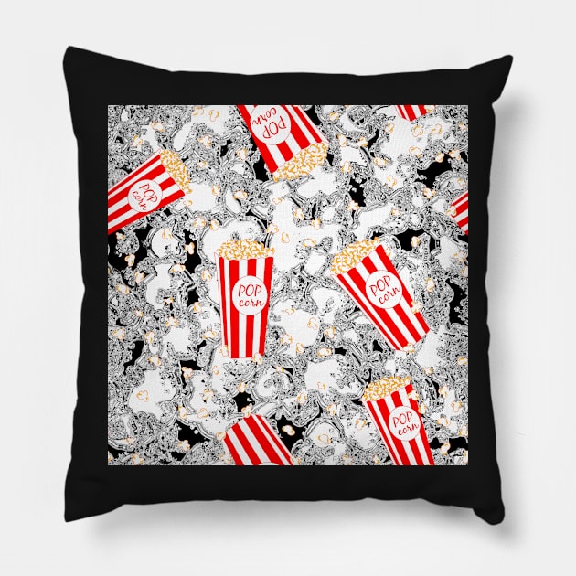 Popcorn Abstract - Snack Food - Popcorn Pattern - Black Red White Pillow by whyitsme