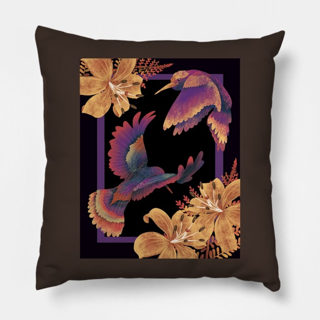 Hummingbirds with Tiger Lilies Pillow by allthumbs