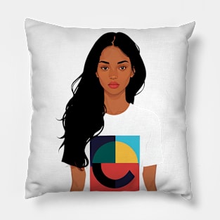 Woman wearing a modern tshirt Pillow