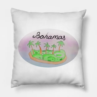 Bahamas watercolor Island travel, beach, sea and palm trees. Holidays and rest, summer and relaxation Pillow