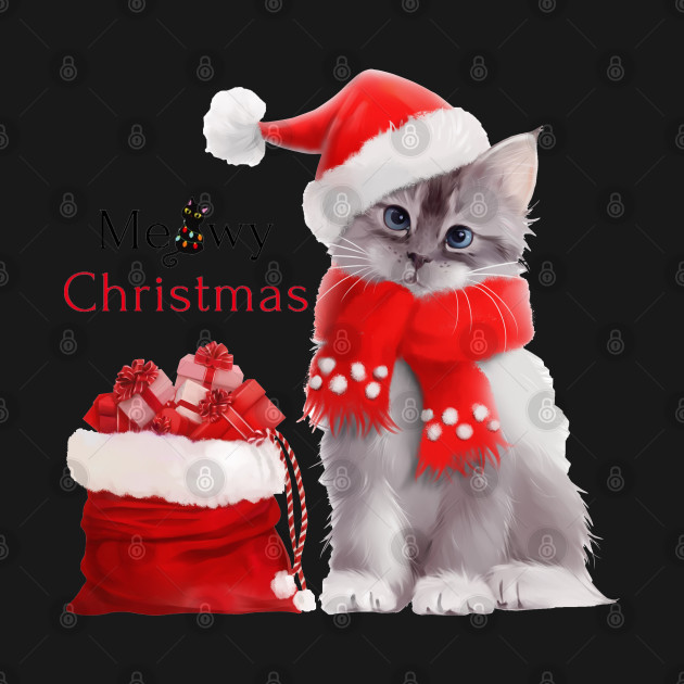 Disover Kitten in Santa Claus costume with a bag of gifts - Christmas Cat - T-Shirt