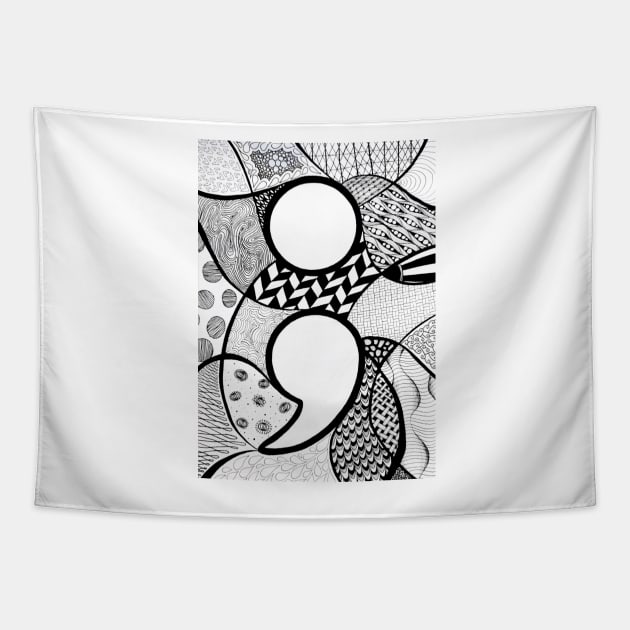 Semicolon Zentangle Tapestry by amandadenneyart