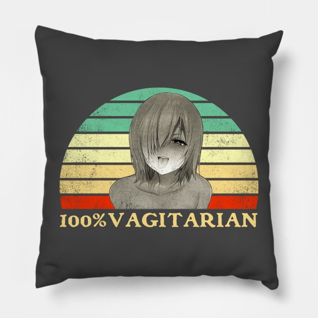 100% Vagitarian - Lesbian Anime Pun - Retro Sunset Pillow by clvndesign