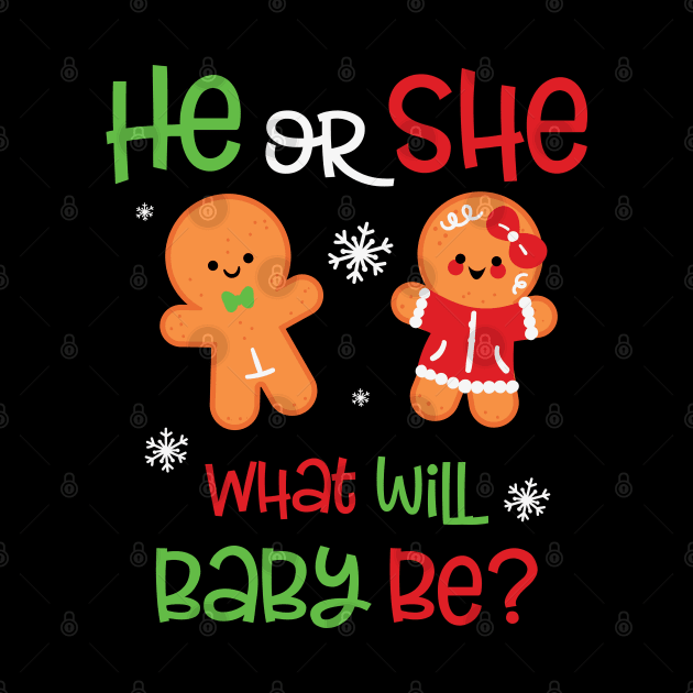 He or She Baby Gender Reveal Gingerbread Dolls Christmas Gift For Pregnant Mons by BadDesignCo