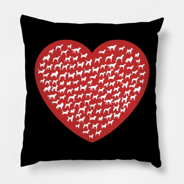 ALL THE DOGS! (White on red heart) Pillow by BadassCreations