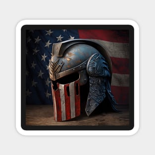 Traditional Spartan Helm American Flag Art Magnet