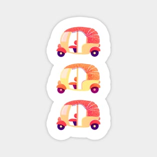 Orange and red hippie rickshaws Magnet