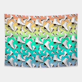 Figure Skates on Pastel Rainbow Background Design Tapestry