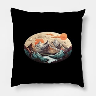 Mountain Vintage Outdoor Rock Fauna River Pillow