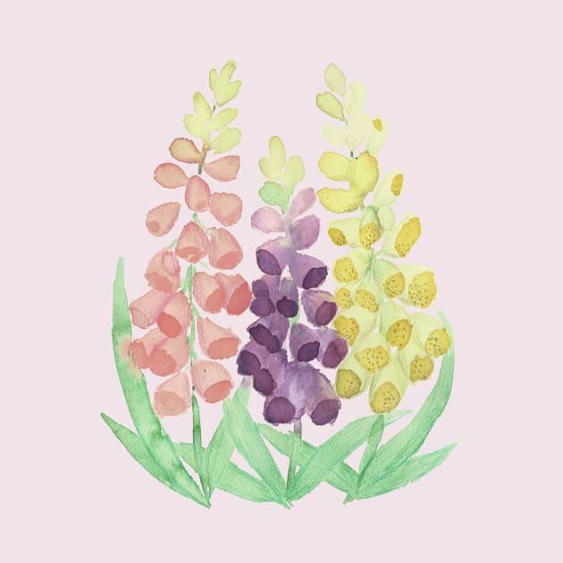 Loose Watercolor Foxgloves by Danica Templeton Art